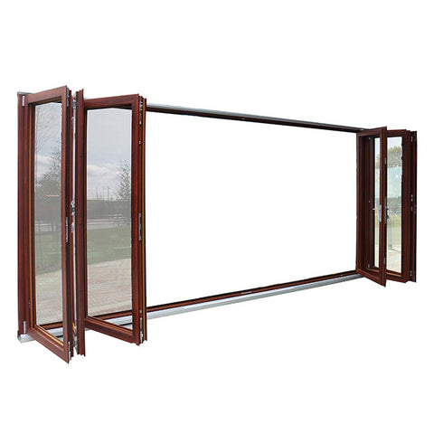 2019 latest aluminium tempered glass bi fold front door with wooden color on China WDMA