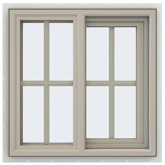 36x36 35.5x35.5 Vinyl Sliding Window Bronze Color With Colonial Grids Grilles