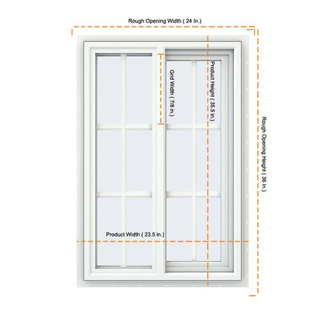 24x36 23.5x35.5 White Color Vinyl Pvc Sliding Window With Colonial Grids Grilles