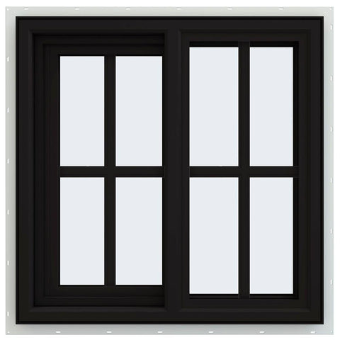 24x24 Black Viny PVC Sliding Windows With Colonial Grids Grilles