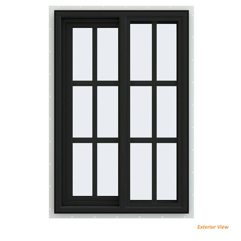 24x36 Bronze Color Vinyl PVC Sliding Window With Colonial Grids Grilles