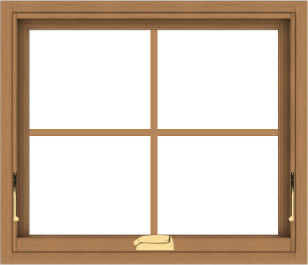 WDMA 28x24 (27.5 x 23.5 inch) Oak Wood Dark Brown Bronze Aluminum Crank out Awning Window with Colonial Grids Interior