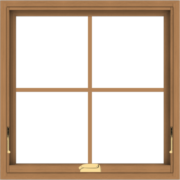 WDMA 30x30 (29.5 x 29.5 inch) Oak Wood Dark Brown Bronze Aluminum Crank out Awning Window with Colonial Grids Interior