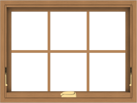 WDMA 32x24 (31.5 x 23.5 inch) Oak Wood Dark Brown Bronze Aluminum Crank out Awning Window with Colonial Grids Interior