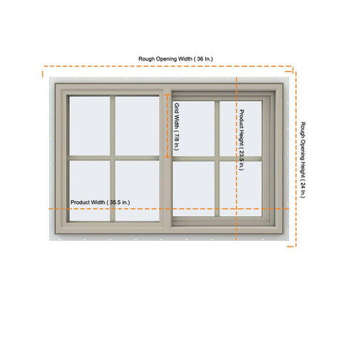 36x24 35.5x23.5 Vinyl PVC Sliding Window With Colonial Grids Grilles