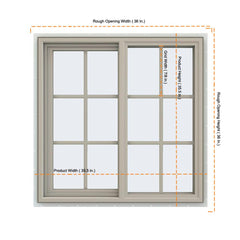 35x35 34.5x34.5 Vinyl Window Sliding With Colonial Grids Grilles