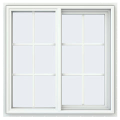 36x36 35.5x35.5 White Vinyl Sliding Window With Colonial Grids Grilles