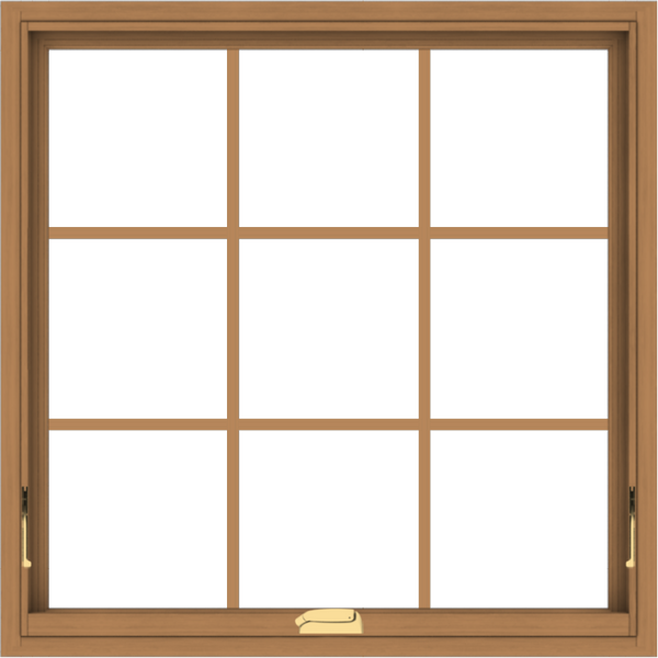 WDMA 36x36 (35.5 x 35.5 inch) Oak Wood Dark Brown Bronze Aluminum Crank out Awning Window with Colonial Grids Interior