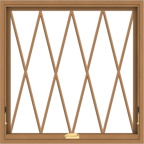 WDMA 36x36 (35.5 x 35.5 inch) Oak Wood Dark Brown Bronze Aluminum Crank out Awning Window without Grids with Diamond Grills