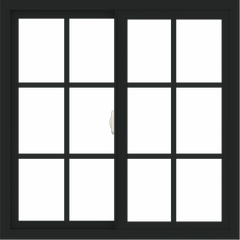 WDMA 34x34 (33.5 x 33.5 inch) Vinyl uPVC Black Slide Window with Colonial Grids Interior