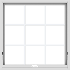 WDMA 34x34 (33.5 x 33.5 inch) White Vinyl uPVC Crank out Awning Window with Colonial Grids Interior