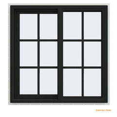 36x36 Bronze Color Vinyl Sliding Window With Colonial Grids Grilles