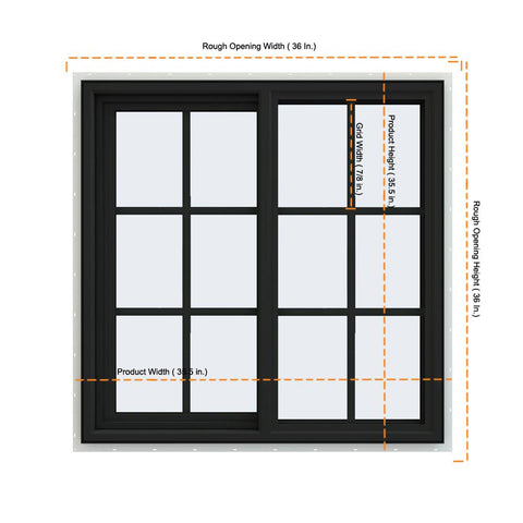 34x34 Bronze Color Vinyl Sliding Window With Colonial Grids Grilles