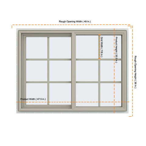 48x36 47.5x35.5 Vinyl PVC Sliding Window With Colonial Grids Grilles