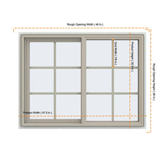 48x36 47.5x35.5 Vinyl PVC Sliding Window With Colonial Grids Grilles