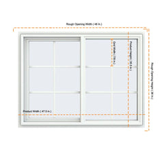 48x48 47.5x47.5 White Vinyl Sliding Window With Colonial Grids Grilles