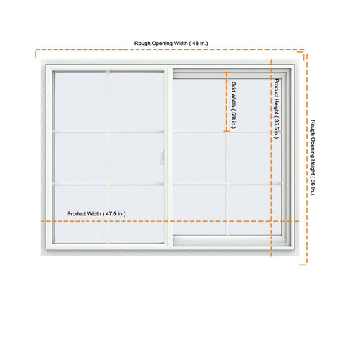 48x 36 47.5x35.5 White Vinyl Sliding Window With Colonial Grids Grilles