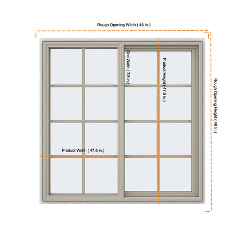 48x48 47.5x47.5 Vinyl PVC Sliding Window With Colonial Grids Grilles