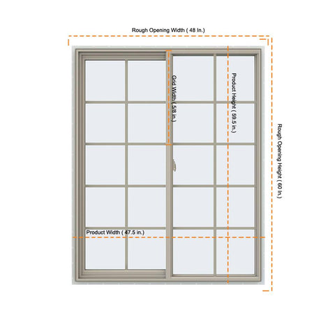 48x60 47.5x59.5 Bronze Vinyl Sliding Window With Colonial Grids Grilles