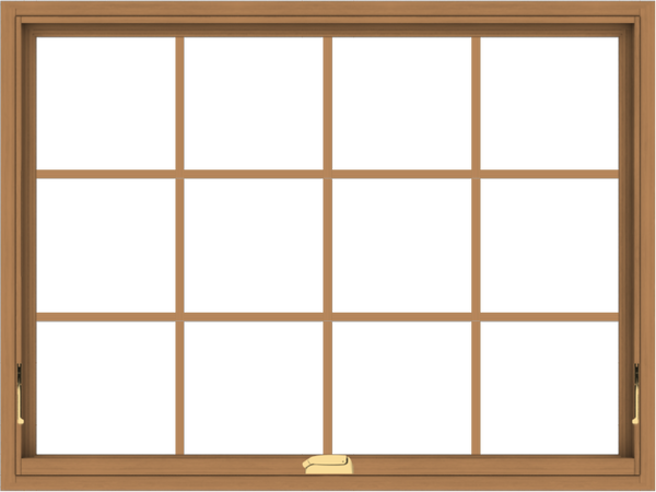 WDMA 48x36 (47.5 x 35.5 inch) Oak Wood Dark Brown Bronze Aluminum Crank out Awning Window with Colonial Grids Interior