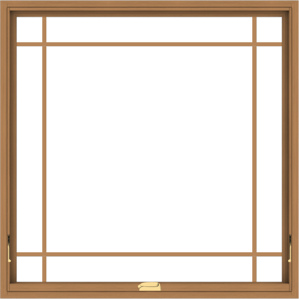 WDMA 48x48 (47.5 x 47.5 inch) Oak Wood Dark Brown Bronze Aluminum Crank out Awning Window with Prairie Grilles