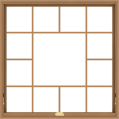 WDMA 48x48 (47.5 x 47.5 inch) Oak Wood Dark Brown Bronze Aluminum Crank out Awning Window without Grids with Victorian Grills