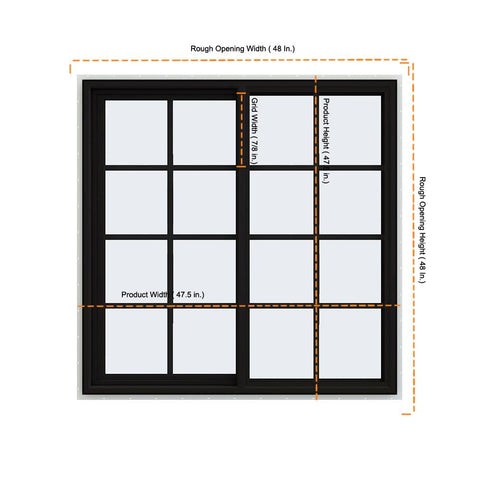 46x46 Black Color Vinyl Aluminum PVC Sliding Window With Colonial Grids Grilles