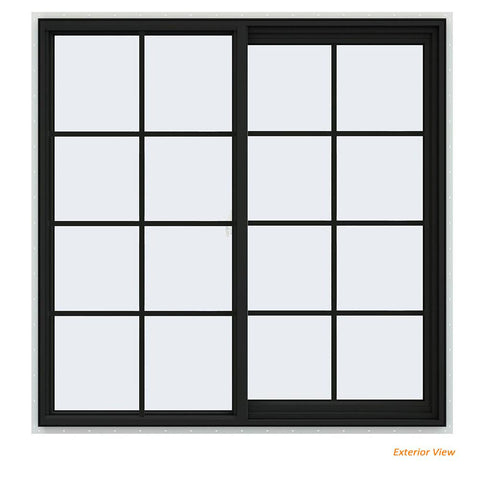 48x48 Vinyl Sliding Window Black With Colonial Grids Grilles