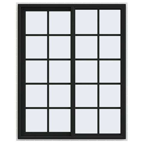 48x60 Black Vinyl Sliding Window With Colonial Grids Grilles