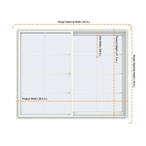 60x48 59.5x47.5 Window White Vinyl Sliding With Colonial Grids Grilles