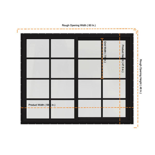 60x48 59.5x47.5 Black Vinyl Sliding Window With Colonial Grids Grilles