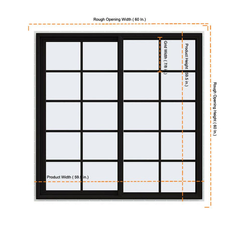 59.5x59.5 60x60 Black Vinyl Sliding Window With Colonial Grids Grilles