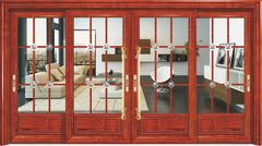 Competitive customized aluminium palace sliding doors 4 panels Wood grain aluminium alloy doors on China WDMA