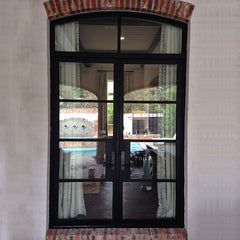 Custom colored oval glass exterior entry wrought iron glass door half moon glass doors on China WDMA