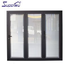 Custom size aluminium frame bi-folding door with three panels with built-in blind retractable flyscreen available on China WDMA