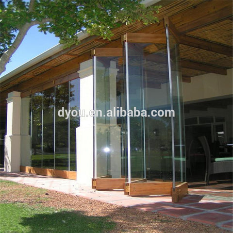 Customized size interior frameless sliding folding glass patio door on China WDMA