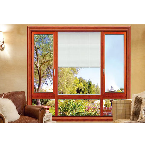 Double glass thermal break aluminium frame casement window with inside blind on China WDMA