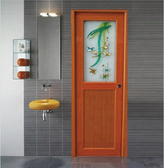 Wooden Color Interior Door Design Double Glaze Grill Glass Aluminium Swing Door For Dathroom Toilet