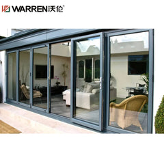 24x90 Bifold Aluminium Stained Glass Black Frameless Sliding Door For Sale