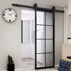 WDMA Modern design interior iron frame sliding door tempered glass steel insulated sliding barn door