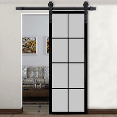 WDMA Modern design interior iron frame sliding door tempered glass steel insulated sliding barn door