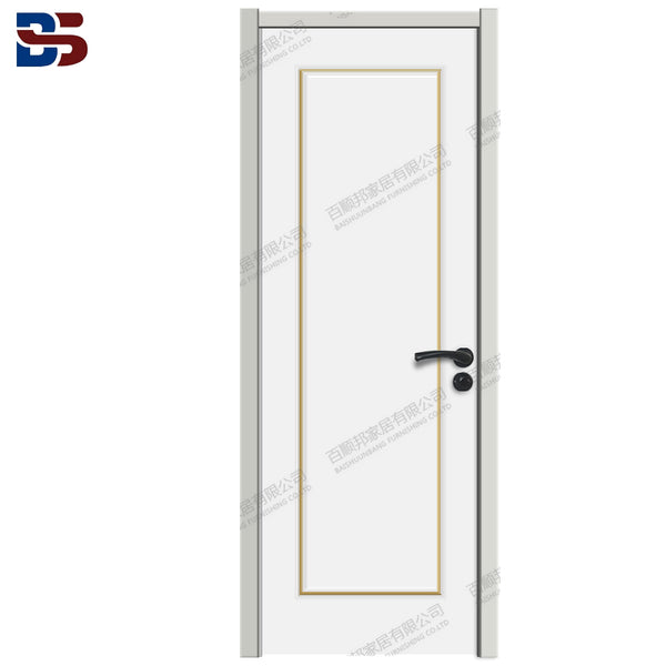 Simple Modern design Light Luxury Interior Solid Oak wooden door with metal strip/copper strip painted thin Frame on China WDMA