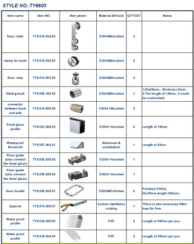 Household simple to install glass stainless steel sliding shower door hardware accessories on China WDMA