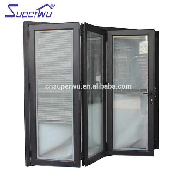 NFRC Canada standard commercial powder coating aluminum glass bi fold door with insert blinds and grids on China WDMA