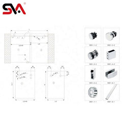 New Design Fashion Chrome Finish Stainless steel Hardware Alloy Bath glass door sliding system on China WDMA