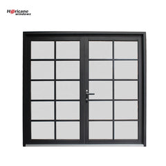 New design factory price modern entry black powder coated exterior glass aluminium double door for sale on China WDMA