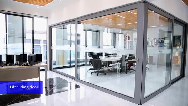 Factory sale shop folding doors shatterproof glass semi-automatic sliding door on China WDMA