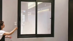 Aluminium tempered glass sliding window with stainless steel mesh on China WDMA