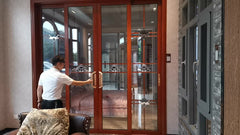 Competitive customized aluminium palace sliding doors 4 panels Wood grain aluminium alloy doors on China WDMA