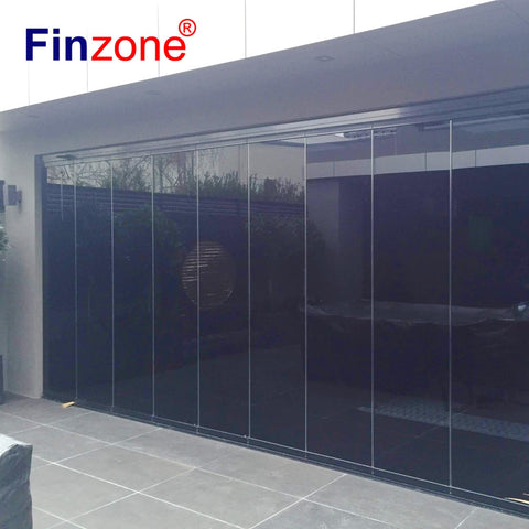 Oem new waterproof frameless sliding folding glass curtain door for patio partition wall on China WDMA